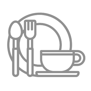 Symbol: Teller, Besteck und Tasse