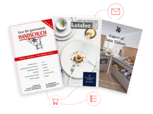 Collage aus Handschuch-Flyer und Herstellerkatalogen